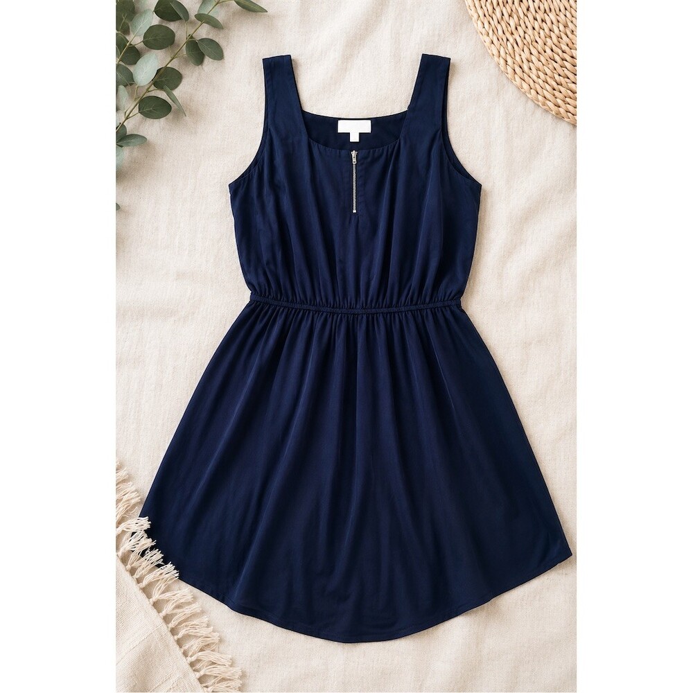 Cloud Sky Dress Womens M Navy Blue Sleeveless Fit & Flare Skater Half Zip